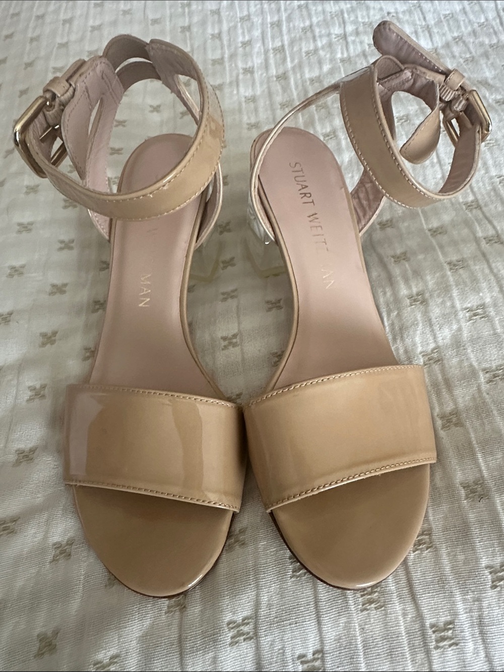 Stuart Weitzman Nude Patent Leather Ankle-Strap Sandals